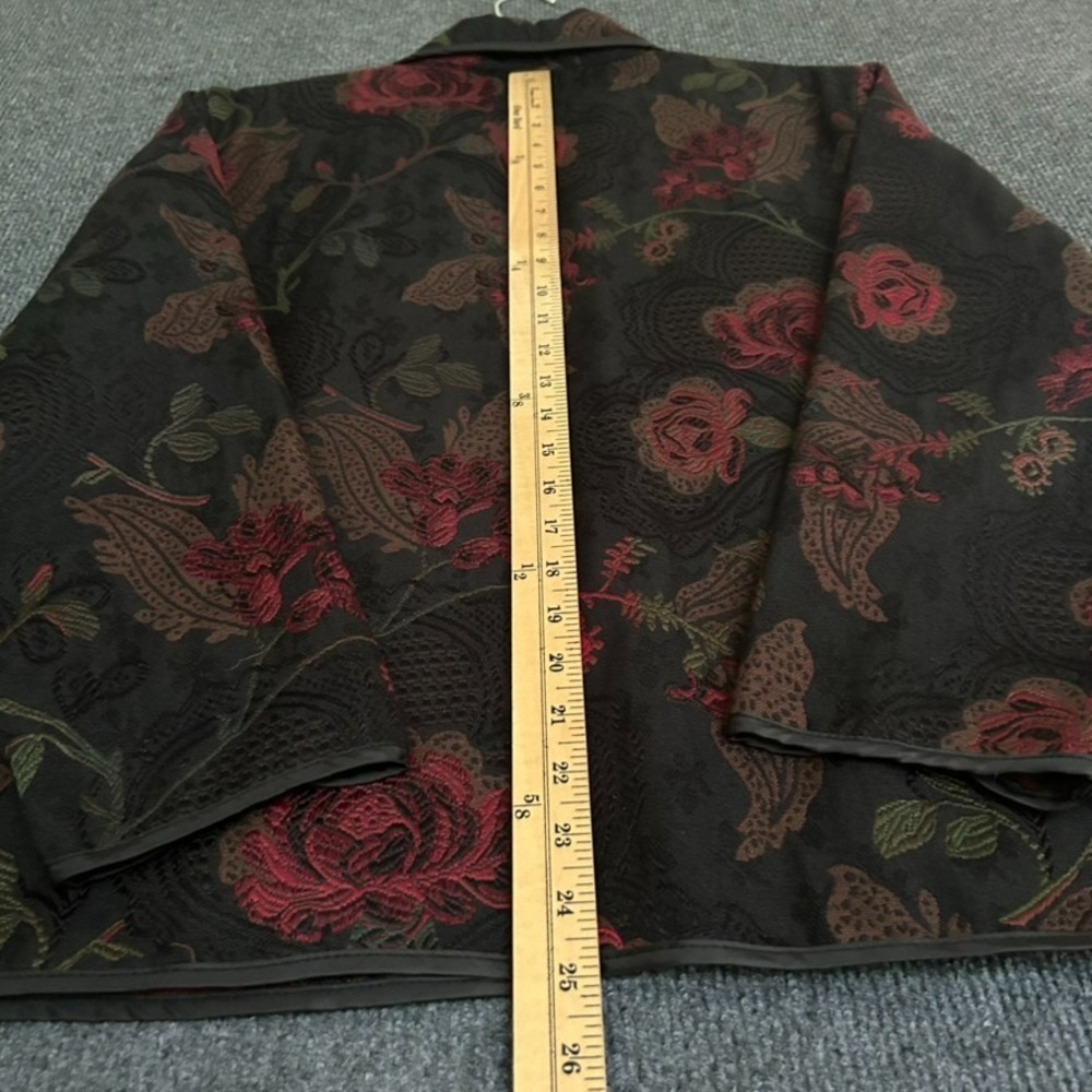 Vintage Bonworth Black Floral Tapestry Jacket Woven Red Rose Pattern M Petite - Picture 9 of 11